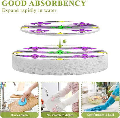 Mardi Gras Kitchen Scrub Sponges, Pop-up Kitchen Cleaning Sponges Reusable Dish Washing Sponges for Bathroom Household Cleaning 3 Pack - Non Scratch Scrubber