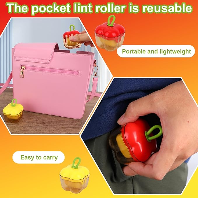 2pcs Mini Portable Lint Rollers, Washable Sticky Roller for Cleaning Pet Hair Debris Dust Portable Travel Lint Roller Reusable Pet Hair Removal Tool for Travel Household (Red, Yellow)
