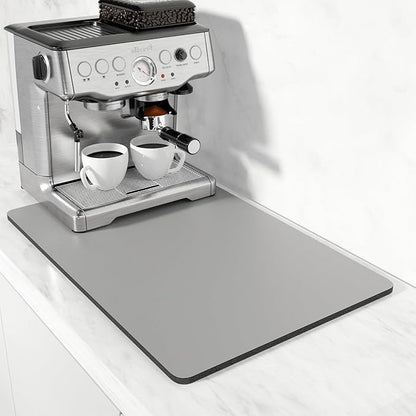 Rnivvi Coffee Mat, 16" x 24" Coffee Bar Mats for Espresso Machine Station Accessories and Organizer, Hide Stain Rubber Backed Absorbent Dish Drying Pad for Kitchen Counter, Cute Bar Decor Pad, Gray