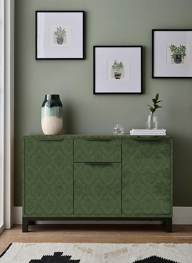 Dimoon 393"x16.1" Wallpaper Green Peel and Stick Removable Contact Paper Delicate Thicken Waterproof Retro Dark Green Self Adhesive Floral Wallpaper for Bedroom Shelf Liner Decal Vinyl Roll
