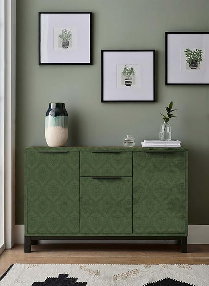 Dimoon 393"x16.1" Wallpaper Green Peel and Stick Removable Contact Paper Delicate Thicken Waterproof Retro Dark Green Self Adhesive Floral Wallpaper for Bedroom Shelf Liner Decal Vinyl Roll