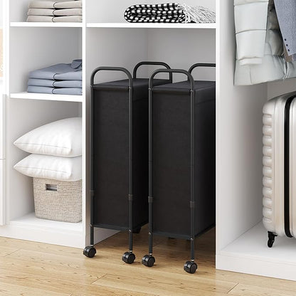 ELYKEN Slim Laundry Hamper with Lid, 50L Small Rolling Laundry Basket on Wheels, 7.9” Narrow Dirty Cloth Cart with Removable Inner Bag for Small Bathroom, Bedroom, Black
