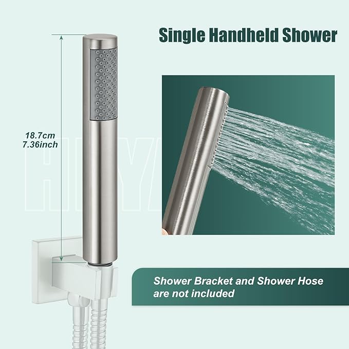 Heyalan Hand Held Shower Wand, High Pressure Handheld Head with Strong Flow, Luxury Spray for Bathroom,Single Function,Brushed Nickel