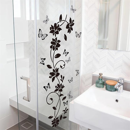 Black Flower Vine Butterfly Wall Stickers, sacinora Simplicity Floral Art Wall Decals Removable Vinyl Peel and Stick for Bathroom Living Room Bedroom Home Decorations