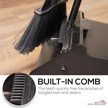KLEEN HANDLER 48.5" Broom with Dustpan Combo Set with Long Handle for Home, Kitchen, Office, Lobby, Indoor/Outdoor Sweeping & Commercial Use, Black (1 Set)