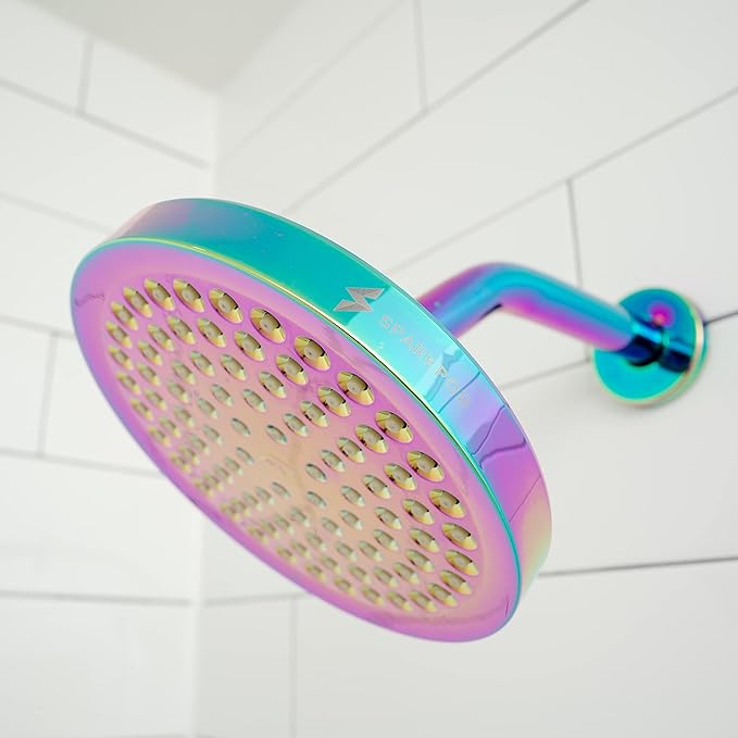 SparkPod Shower Head - High Pressure Rain - Premium Quality Luxury Design - Easy Clean Adjustable Replacement for Your Bathroom Shower Heads (Radiant Rainbow, 6 Inch Round)