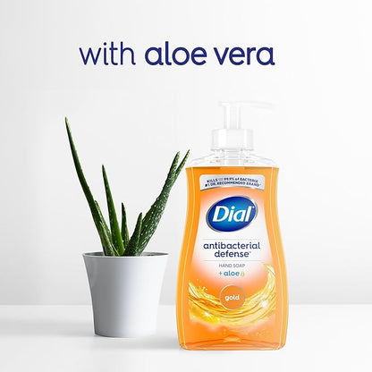 Dial Antibacterial Defense Liquid Hand Soap + Aloe, Gold Scent, 11 Fl Oz (Pack of 4), Dermatologist-Tested Hand Wash, Gentle Formula