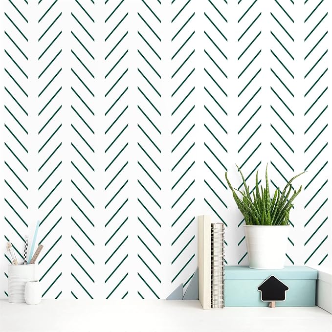 Orainege Green Peel and Stick Wallpaper Herringbone Contact Paper 17.7 in x 196.8 in Modern Geometric Removable Wallpaper Peel and Stick Green and White Chevron Decorative Self Adhesive Wall Paper