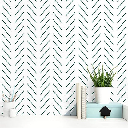 Orainege Green Peel and Stick Wallpaper Herringbone Contact Paper 17.7 in x 196.8 in Modern Geometric Removable Wallpaper Peel and Stick Green and White Chevron Decorative Self Adhesive Wall Paper