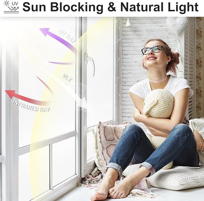 Window Privacy Film with Installation Tools, Frosted Glass Window Film, Heat Blocking Static Clings Reusable Frosting Window Film for Bathroom, Home, Office - 29.5 Inch X 6.5 Feet