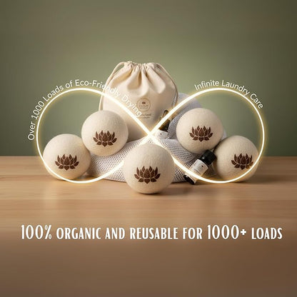 AuraNest Premium Quality Wool Dryer Balls Kit – 100% Organic XL Dryer Balls with Essential Oil & Laundry Mesh Bag, Reusable Fabric Softener Alternative to Dryer Sheets, Eco-friendly Housewarming Gift