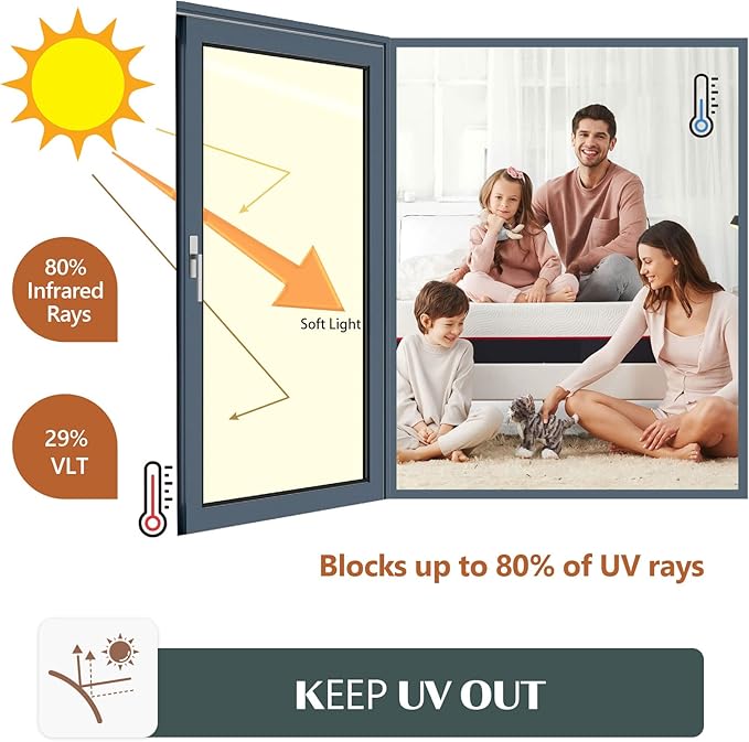 Filmgoo Window Privacy Film One Way Daytime Mirror Tint Treatments UV Heat Control Vinyl Stickers Sun Block Glass Paper Door Covering Reflective,Gold Silver,35.4 Inch x 6.5 Feet