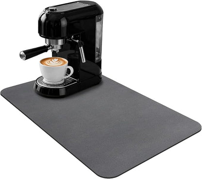 Coffee Mat 24x16 Inch, Dark Gray Coffee Table Mat, Absorbent Hide Stain Rubber Backed Dish Drying Mat for Kitchen Counter, Bar Mats for Countertops, Under Coffee Bar Maker Machine Pot Espresso Staion