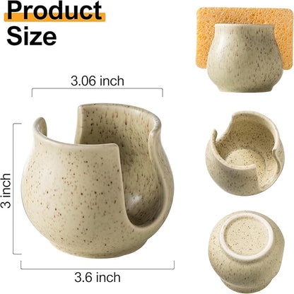 Zoeeker Ceramic Dish Sponge Holder, Sponge Caddy for Kitchen Sink Brush Organizer Scrub Dish Rack for Scrubbers, Bathroom, Sink, Yellow