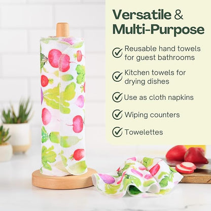 Reusable Paper Towels (12"x10”) - Soft Absorbent 100% Cloth Paper Towels-Washable Paper Towels Rolls w/Cardboard Roll-Reusable Napkins Washable-Dish Cloths (Summer Radish, 12x10inch)