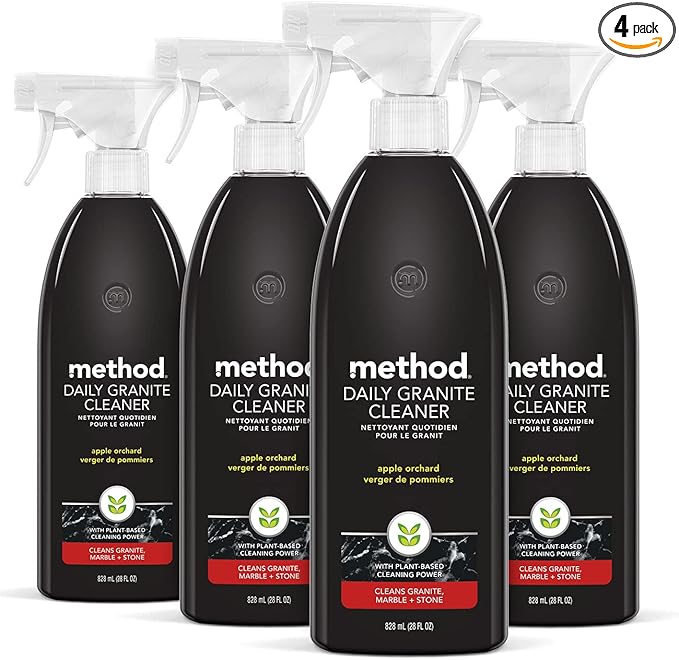 Method Daily Granite Cleaner Spray, Apple Orchard, Cleaning Agent for Granite, Marble, and Other Sealed Stone, 28 oz Spray Bottles (Pack of 4)