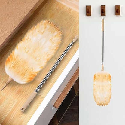 Lambswool Extendable Duster, 32-98 Inch Anti-Static Flexible Head Stainless Steel Pole for High Ceilings, Fans, Interior & Roof Dusting(one Pack)