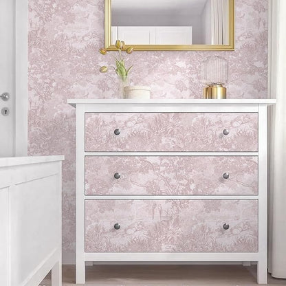 Ismoon Pink Peel and Stick Wallpaper Neutral Wall Paper 17.3in×16.4ft Vintage Removable Self-Adhesive Wallpaper Animals Jungle Contact Paper for Cabinets Bathroom Walls Covering Vinyl Roll
