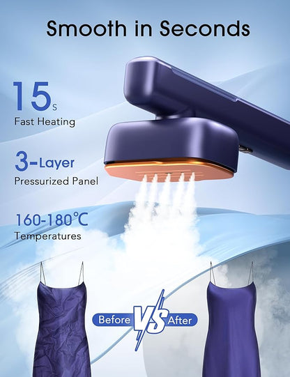 Travel Steamer for Clothes, Portable Handheld Design, Clothing Wrinkles Remover, Strong Penetrating Steam, 1100W Powerful 2 In 1 Steamer & Iron, 100ml Big Capacity, Home, Office, Travel 110-240V