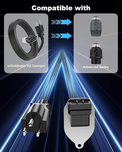 VHBW EZ Connect Power Cord for InSinkErator Garbage Disposal, 4FT Plug-in Cable Compatible with EZ Connect Power & Advanced Series Continuous Feed Models, Works with Air Switch Kit (CRD-EZ)