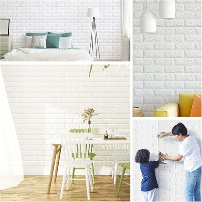 20 PCS White 3D Wall Panels, 29 sq.feet Coverage, Printable Wallpaper Sticker with Self-Adhesive Waterproof Brick PE Foam Wall Panels Peel and Stick for Interior Wall Decor, Home Decoration
