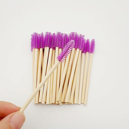 100 Pcs Disposable Wood Mascara Wands Bamboo Spoolies Brush for Eyelash Extensions, Spooly Eyebrow Brushes Lash Wand Applicator Stick (Purple)