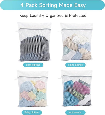 GOGOODA Mesh Laudnry Bags Large Wash Bags for Delicates (Honeycomb White, 4 Large)