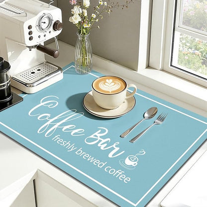 Findosom Dish Drying Mat, 12"x 20" Super Absorbent & Hide Stain Coffee Mat, Cuttable Drying Mat for Kitchen Counter, Coffee Bar Accessories, Under Dish Rack, Coffee Maker, Espresso Machine, Blue