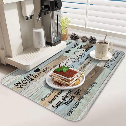 Dish Drying Mat for Kitchen Counter 2 Pack with Non-Slip Rubber Backing - Heat-Resistant Absorbent Coffee Bar Mat, Dish Rack Mat, Kitchen Rules Dish Drying Mats 18x24+19.5x12 inch