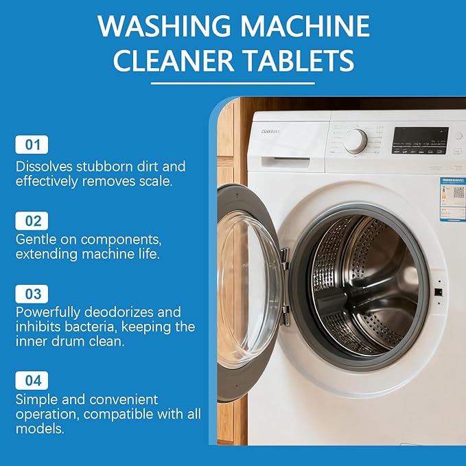 Fight Mold & Odor! 12 Pack Washing Machine Deep Cleaner Tablets - Descaler for HE Front/Top Load Washers. Septic Safe, Eco-Friendly Formula for Drum & Seal. 12 Month Kit.