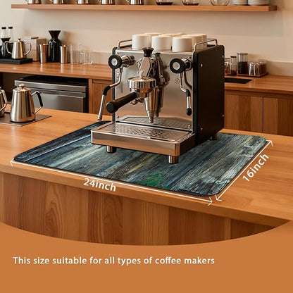 Coffee Mat 24x16 Inch, Wood Grain Coffee Protection Mat, Absorbent Hide Stain Rubber Backed Dish Drying Mat for Kitchen Counter, Bar Mat for Countertops, Under Coffee Maker Machine Pot Espresso Staion