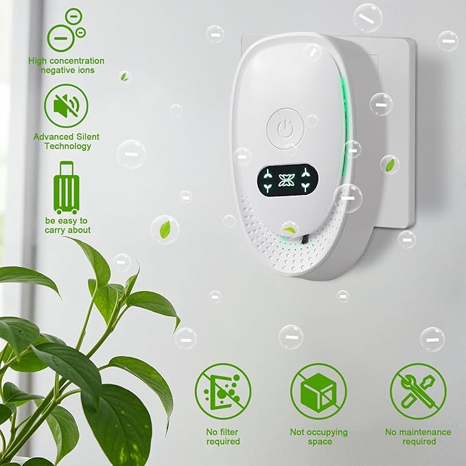 6 Pack Plug-In Air Purifier & Negative Ionizer, Home & Office Air Freshener, Odor Eliminator for Pets, Smoke, Kitchen, Plug & Play, Quiet Operation (6 Units)