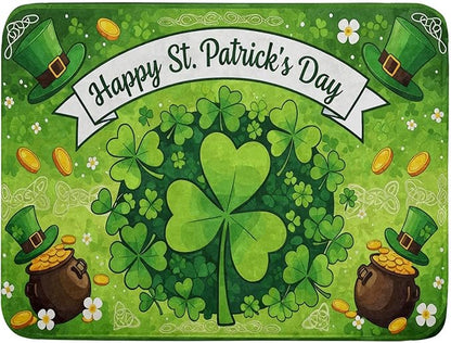 Happy St. Patrick's Day Dish Drying Mat 18 x 24 Inch With Absorbent Reversible Microfiber Spring Lucky Clover Shamrock Hat Drying Green Dish Drainer Mat Fast Dry For Kitchen Dining Room Decor