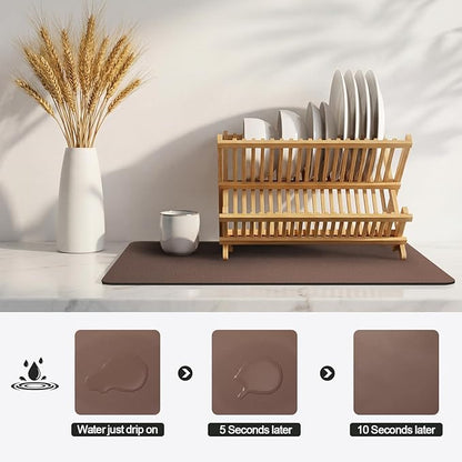 Ecotrim - Dish Drying Mat for Kitchen Counter | Coffee Bar Mat for Countertops | Heat Resistant Drainer Mat with Non-slip Rubber Backed | Hide Stain Kitchen Absorbent Draining Mat | Brown 18"x32"