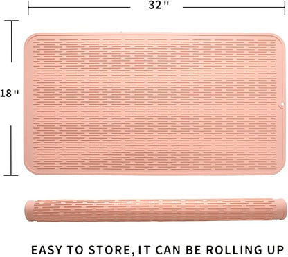 MicoYang Silicone Dish Drying Mat for Multiple Usage,Easy clean,Eco-friendly,Heat-resistant Silicone Mat for Kitchen Counter or Sink,Refrigerator or Drawer Liner Pink 4XL 32 inches x 18 inches