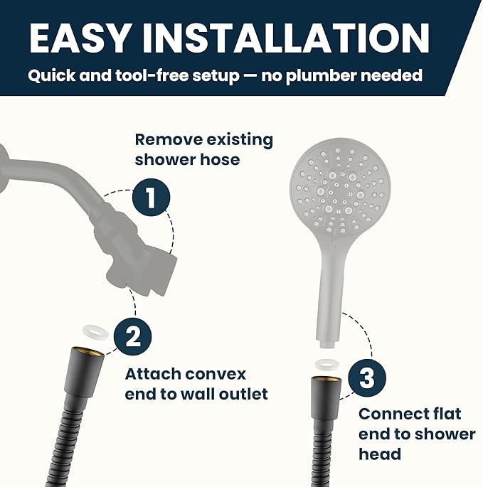 BRIGHT SHOWERS Extra Long Shower Hose 118 Inch, Stainless Steel Handheld Shower Hose with Brass Connectors, Anti-Kink, Leak-Proof, Easy to Install, Fits Most Shower Heads, Matte Black