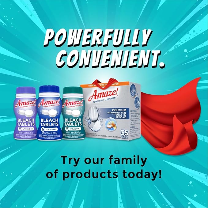 AMAZE Ultra Concentrated Bleach Tablets [6 bottles] - Meadow Scent - for Laundry, Toilet, and Multipurpose Home Cleaning. No Splash Liquid Bleach Alternative