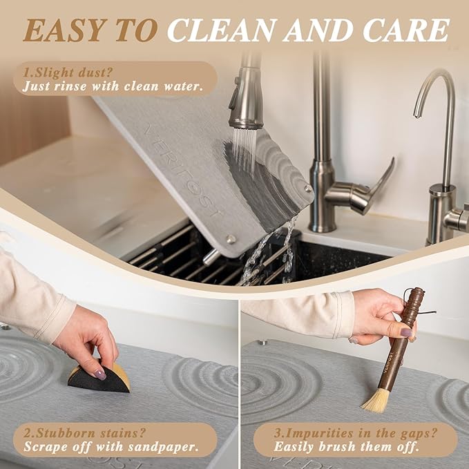 VERIFOST 2025 2pcs Large Stone Drying Mat for Kitchen Counter, Quick Drying Matt Kitchen Counter, Large Drying Stone for Kitchen Counter, Diatomaceous Earth Dish Drying Mat, Moonlight Gray