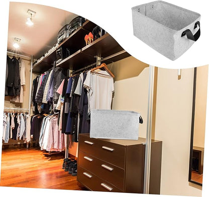 GLEAVI Collapsible Grey Storage Basket with Straps Medium Folding Clothes Container for Laundry Book Organization Multifunctional Home Textile Organizer for Pets