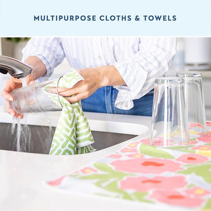 ELYN Microfiber Kitchen Dish Towel & Dish Cloth Set, Quick-Dry & Absorbent Waffle Weave Cleaning Cloths, Set of One Kitchen Towel & Two Washcloths, Paper Towels Alternative (Oranges & Gingham)