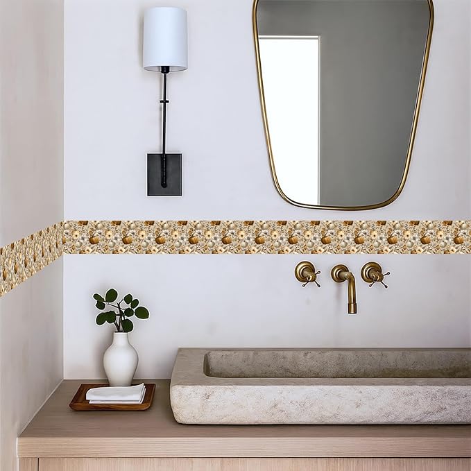 Daisy Floral Wallpaper Border 196x4 Inch Peel and Stick Wall Border Removable Vinyl Wall Trim Yellow White Flowers Pattern for Kitchen Bathroom Living Room Bedroom Mirror Cabinet Backsplash