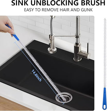 61inch Double Ended Nylon Pipe Cleaner Brush Drain Unblocker Tools with 17inch Sink Unblocker Brush for Plug Hole Sink Hair Clogs Remover Household Cleaning Tool Stainless Brush Nylon Drain