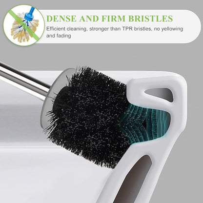 Toilet Brush and Holder Set, 3 Pack with Stainless Steel Handle Toilet Bowl Brush, Compact Toilet Scrubber Brush for Deep Cleaning Bathroom Restroom, Easy to Assemble White & Gray
