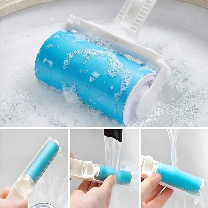 Reusable Sticky Lint Roller 2 Pack with Cover, Washable Portable Pet Hair Remover for Clothes, Travel, 1 Large and 1 Mini Size for Furniture, Car, Purse