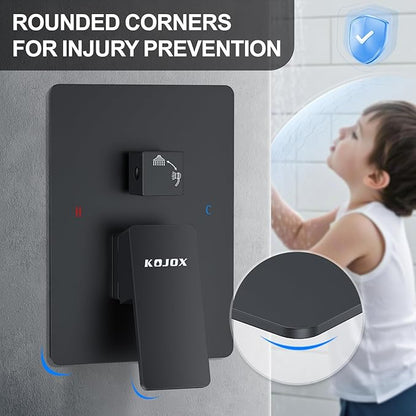 KOJOX 12 Inch Black Shower System with Rain Shower Head, Handheld Shower, Bathroom Luxury Mixer Combo Set, Wall Mounted Faucet Rough-in Valve and Trim Kit