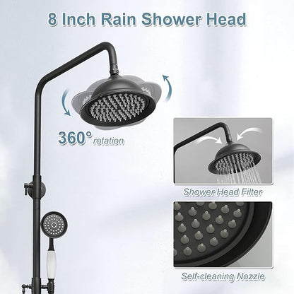 BWE Shower Fixture Matte Black Triple Function with Adjustable Hand Sprayer and Tub Spout High Pressure Rainfall Shower Head Fixture Wall Mount Complete Set