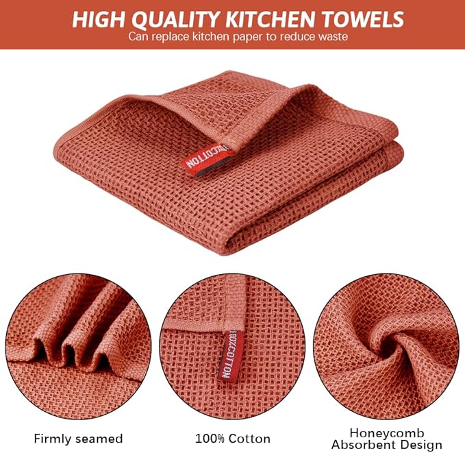 Nialnant 6 Pack Dish Towels,100% Cotton Hand Towels for Kitchen,Housewarming Gifts for New Home,Kitchen Dish Rags 12x12 Inches, Brick Red