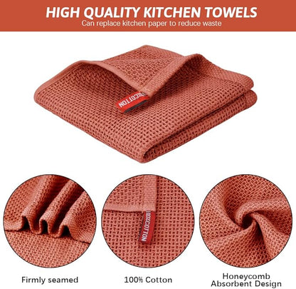 Nialnant 6 Pack Dish Towels,100% Cotton Hand Towels for Kitchen,Housewarming Gifts for New Home,Kitchen Dish Rags 12x12 Inches, Brick Red