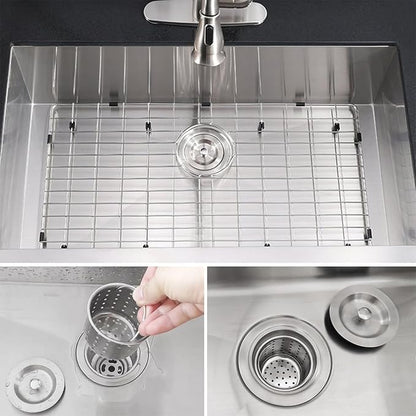 3-1/2-Inch Kitchen Sink Drain Strainer Assembly Kit, GZILA Deep Waste Basket Strainer with Sealing Lid Sink Stopper, 304 Stainless Steel Brushed Nickel