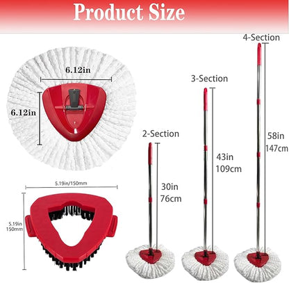 Spin Mop Replacement Head Mop Replace Head Compatible with O Cedar EasyWring Spin Mop - 4 O-Ceda Mop Refills、30-58in Mop Handle and 1 Mop Base and 1 Mop Base Scrub Brush Combo Set